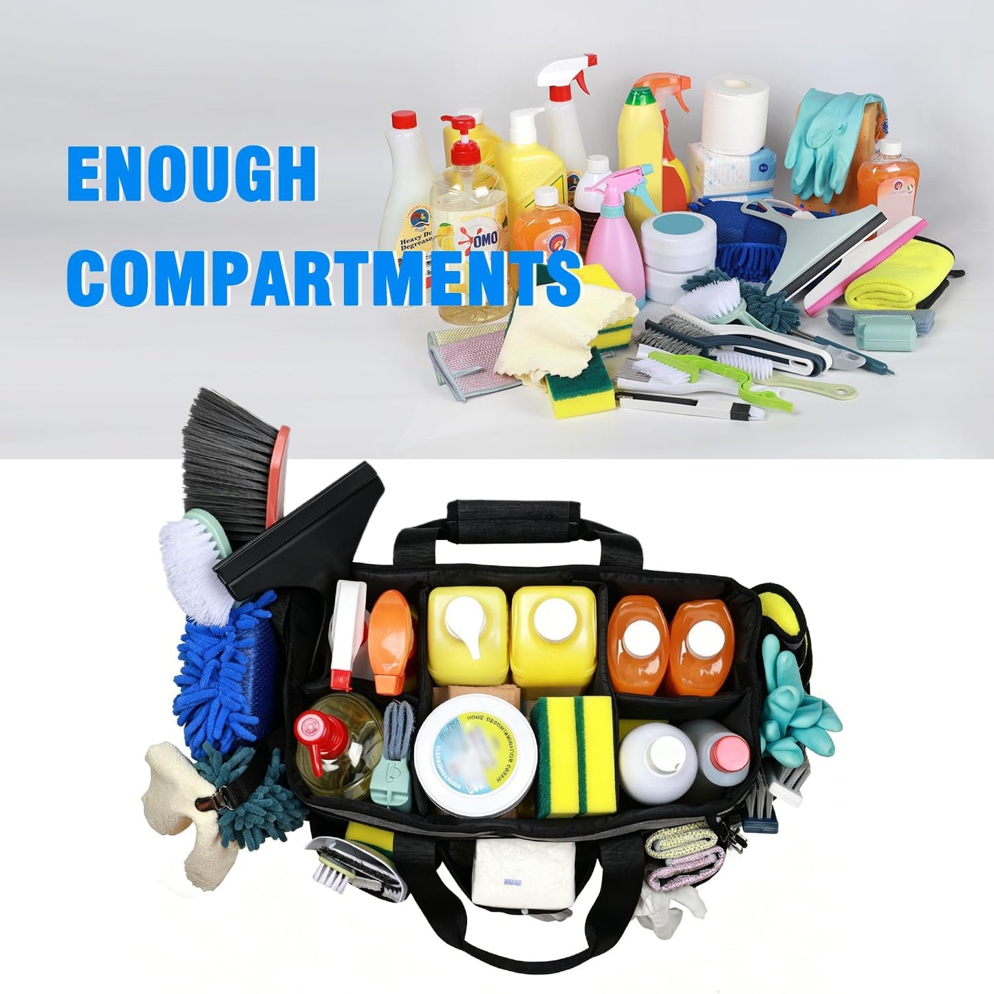 Wearable Cleaning Caddy Bag, Cleaning Caddy Supplies Organizer with Handles for Cleaners & Housekeeper, Under Sink & Car Cleaning Tool Organizers Bag with Adjustable Shoulder Strap&Waist Belt