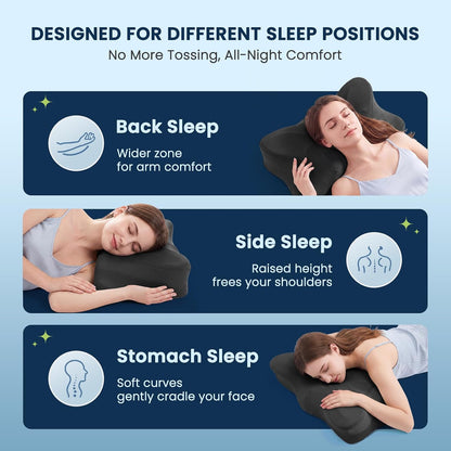 Sweetcrispy Cervical Pillow for Neck and Shoulder - Ergonomic Memory Foam Pillows, Contour Side Sleeper for Adults, Cooling Orthopedic Neck Support for Back Stomach Sleepers, White