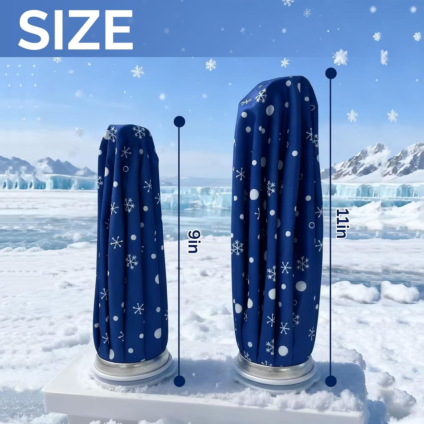 Reusable Ice Pack for Injuries, 11 Inch Ice Bag with Wrap, Snowflake Design Hot & Cold Therapy Pack, Leak-Proof Cold Bag for Muscle, Joint Pain & Swelling, First Aid, Sports & Home Use