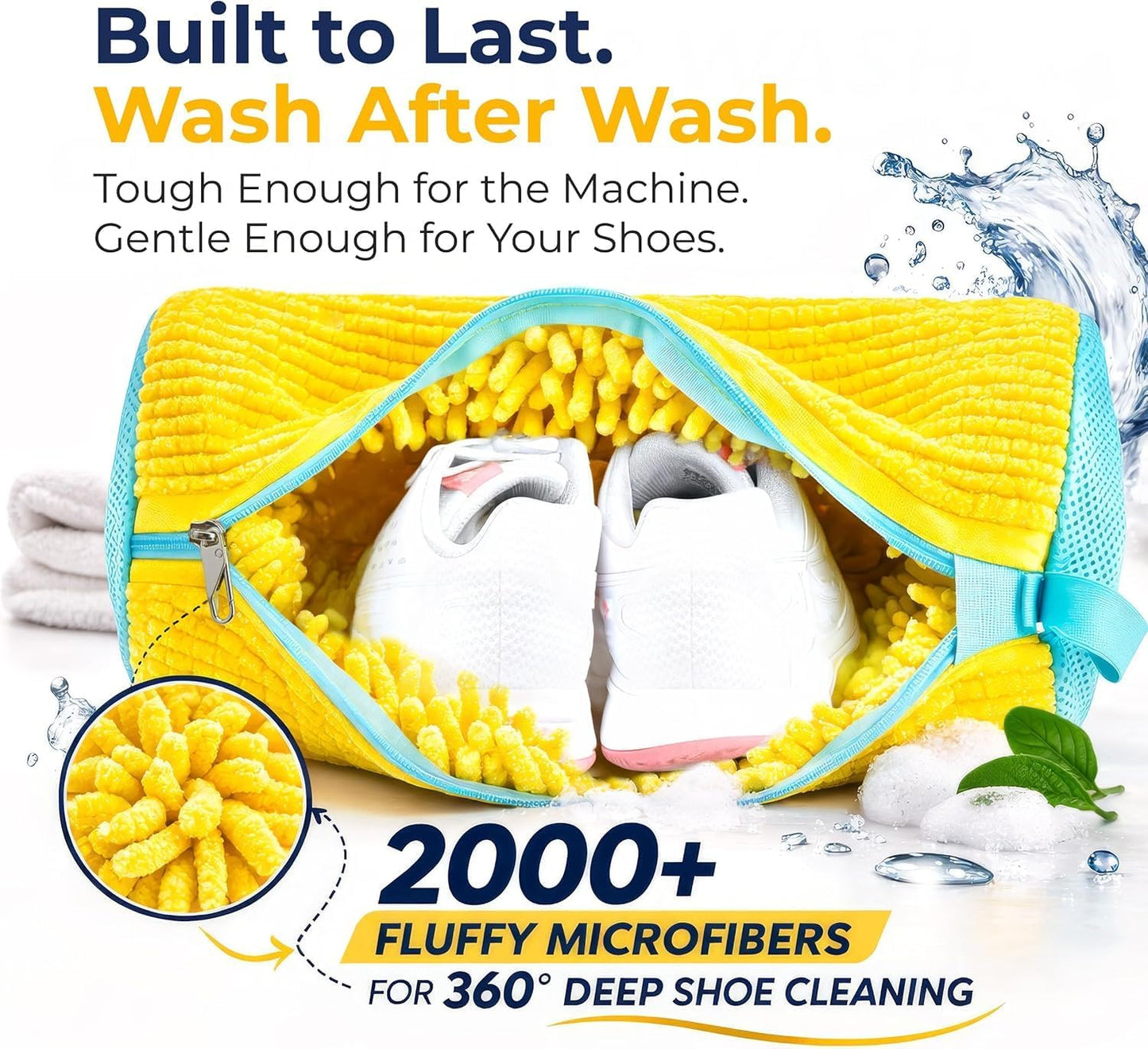 Shoe Washing Machine Bag (2 Pack) – 360° Thick Protection, Highly Durable Mesh Sneaker Washer w/Zipper Lock & Side Pockets – Deep Cleaning Sneaker Laundry Bag for Spotless Shoes