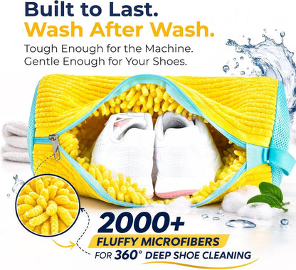 Shoe Washing Machine Bag (2 Pack) – 360° Thick Protection, Highly Durable Mesh Sneaker Washer w/Zipper Lock & Side Pockets – Deep Cleaning Sneaker Laundry Bag for Spotless Shoes