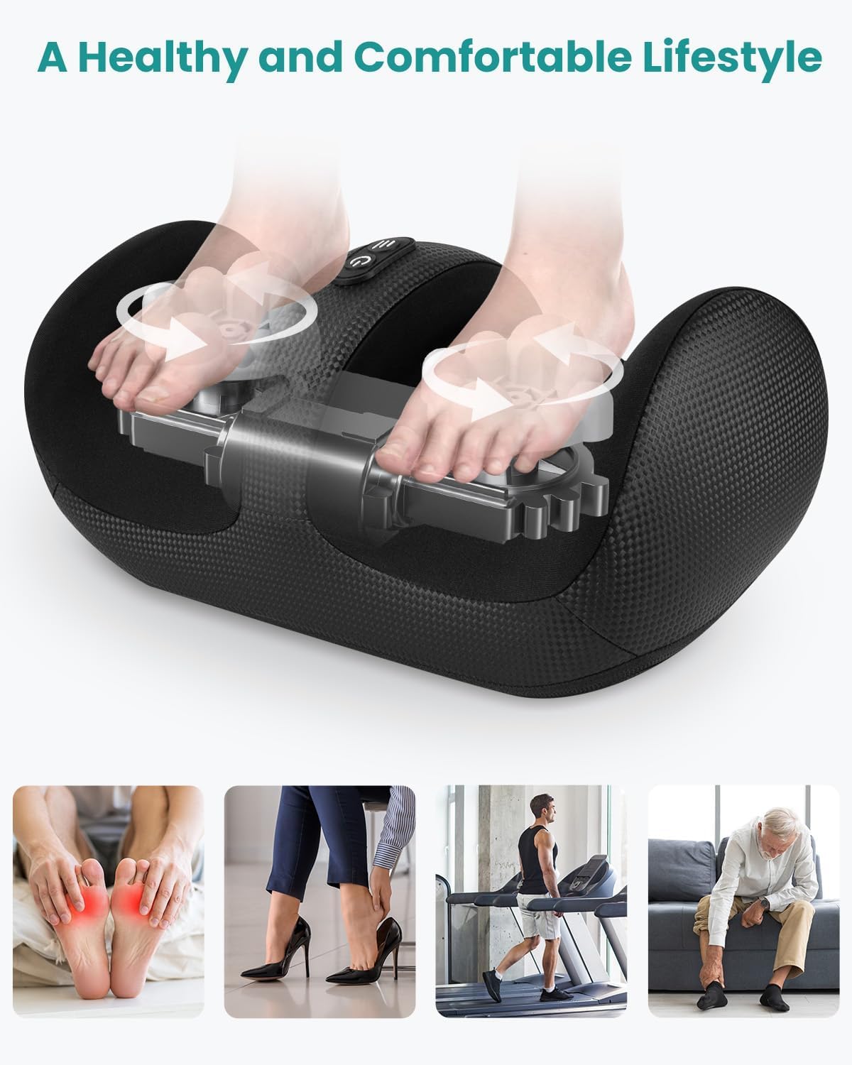 Nekteck Foot Massager with Heat & Foot Roller, Shiatsu Calf Leg Massager | for Circulation and Neuropathy Pain Relief for Feet Care Home Office Gadgets Relaxing Massage Tools Gifts for Women Men Dad