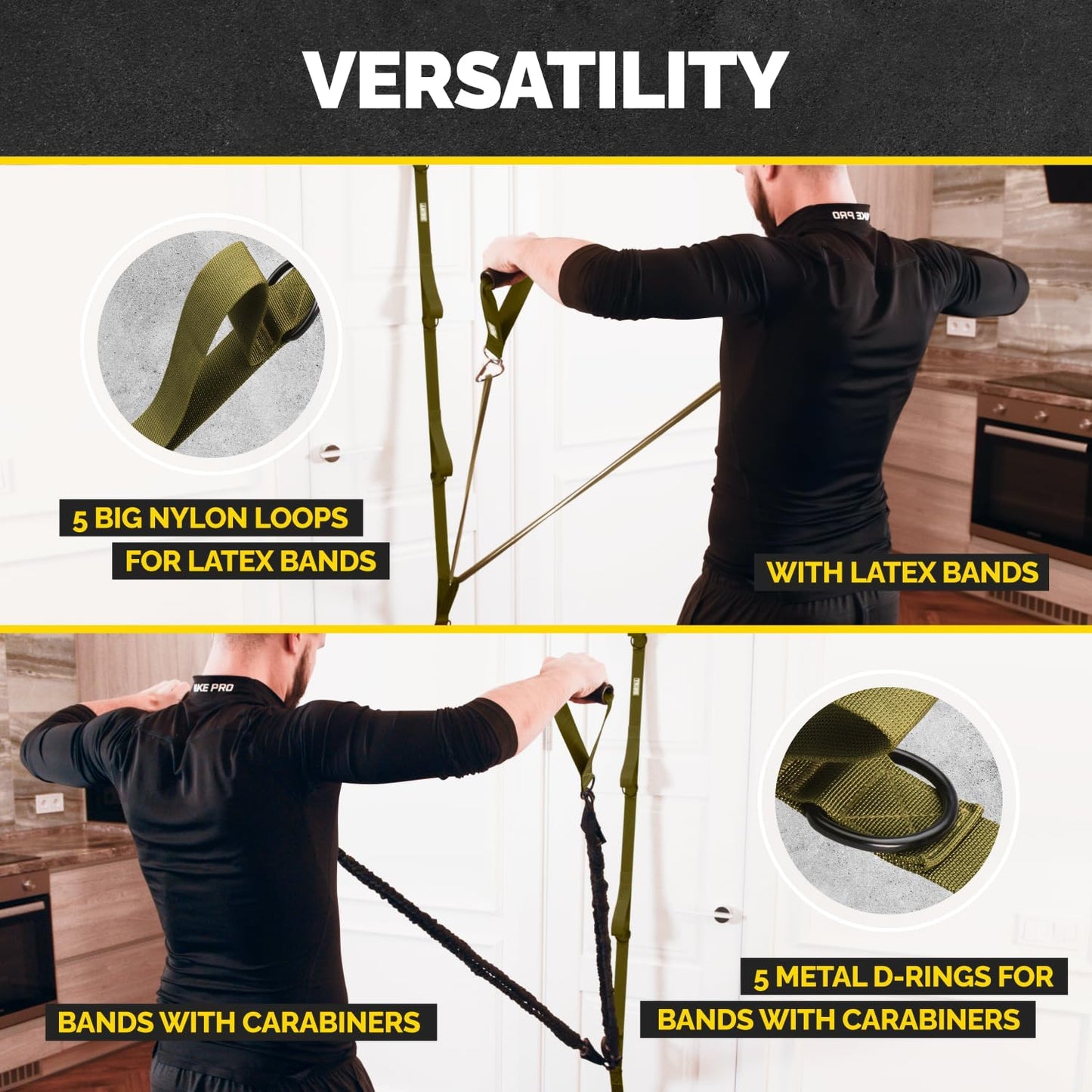 Door Anchor Strap for Resistance Bands with 5 Loops and Metal D-Rings | Fits most doors and resistance bands, 5 anchor points, reinforced nylon, tool-free setup, full-body workout versatility