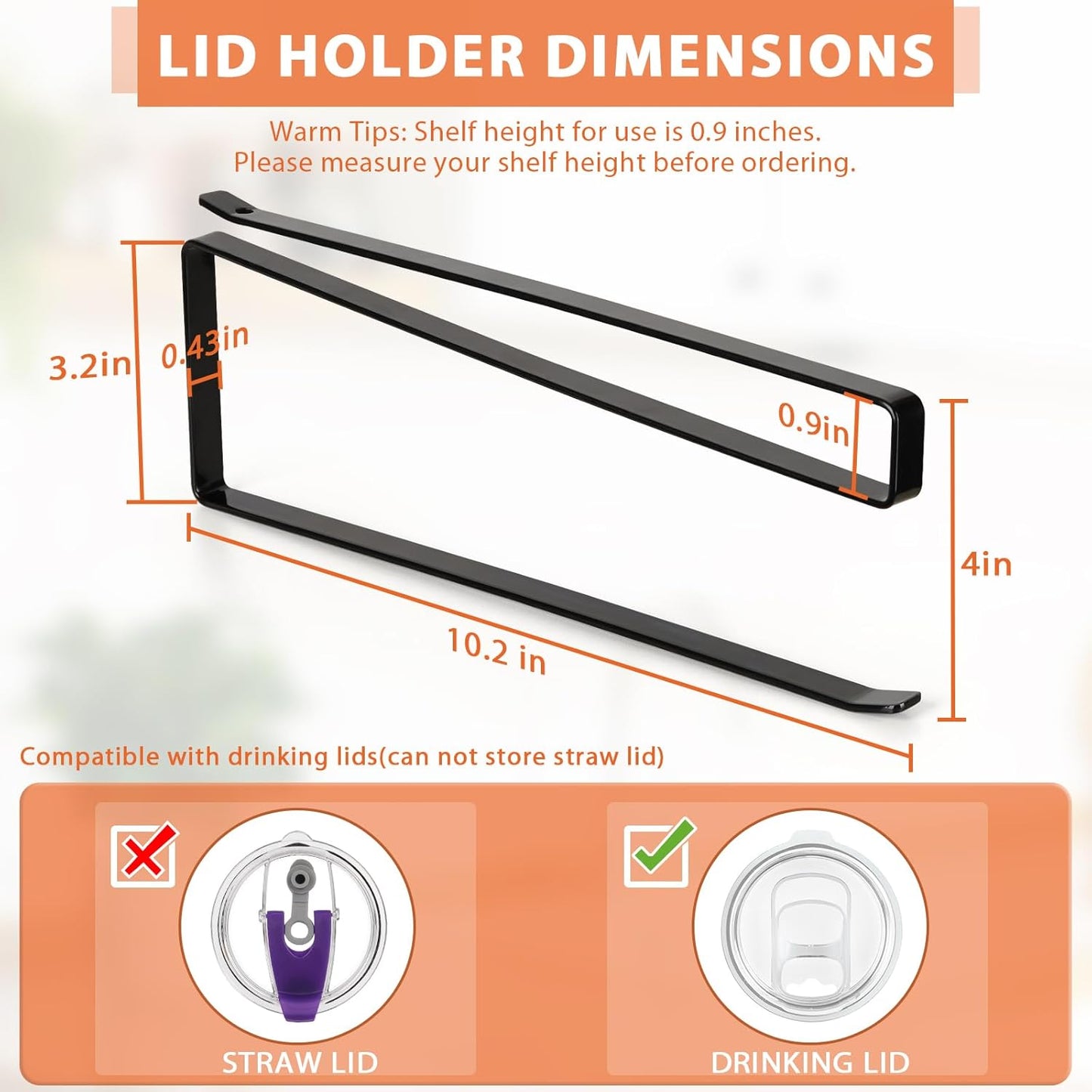 Tumbler Lid Organizer, Versatile Tumbler Lid Storage Holds 10 Lids, Black | Space Saving Cup Lid Organizers Inside Cabinet Tumbler Lid Hook for Kitchen Organizer and Storage, Paper Towel Rack Hanger