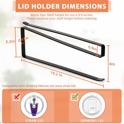 Tumbler Lid Organizer, Versatile Tumbler Lid Storage Holds 10 Lids, Black | Space Saving Cup Lid Organizers Inside Cabinet Tumbler Lid Hook for Kitchen Organizer and Storage, Paper Towel Rack Hanger