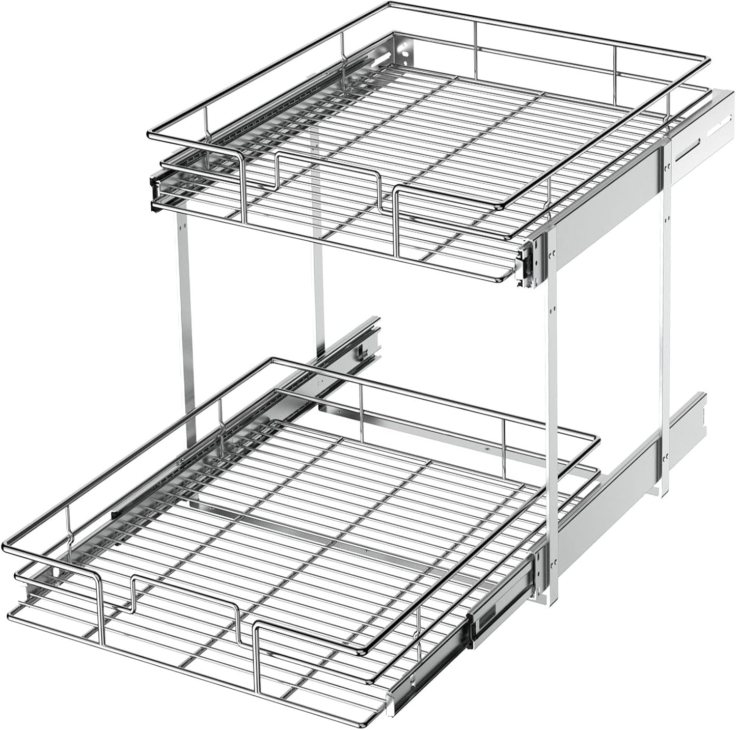 LOVMOR 2 Tier Individual Pull Out Cabinet Organizer 11" W x 18" D, Slide Out Kitchen Cabinet Storage Sliding Shelves