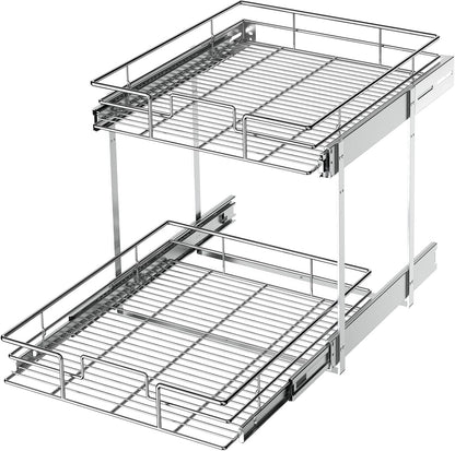 LOVMOR 2 Tier Individual Pull Out Cabinet Organizer 11" W x 18" D, Slide Out Kitchen Cabinet Storage Sliding Shelves