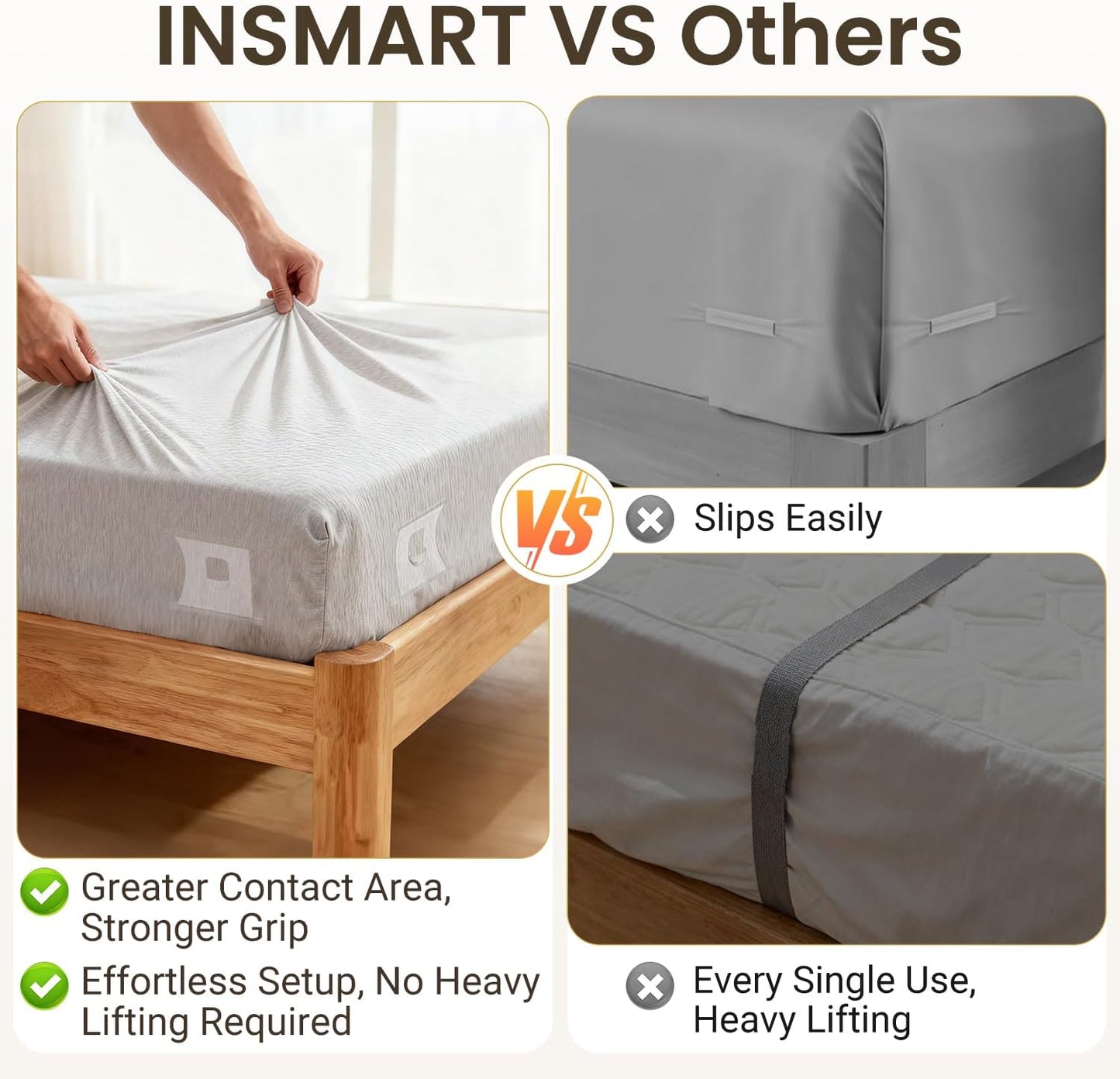 INSMART Sheet Holders - Bed Sheet Holder for Corners&Sides, Strong Elastic Sheet Straps/Grippers. Keep Sheets Firm&Tightt, No More Loose Sheets, Universal Fit and Easy Installation