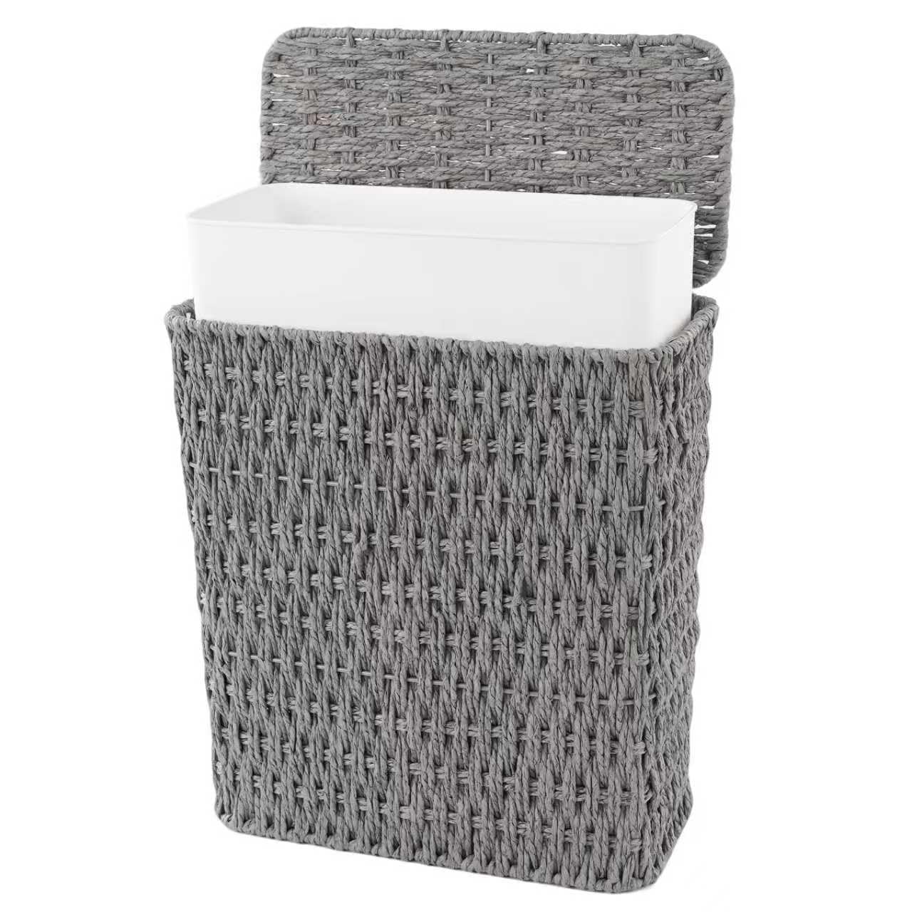 Coeusy 3 Gallon Wicker Trash Can,Small Bathroom Trash Can with Lid,Natural Water Hyacinth Wicker Waste Basket for Bedroom,Toilet,Narrow Garbage Can with Removable Liner