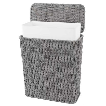 Coeusy 3 Gallon Wicker Trash Can,Small Bathroom Trash Can with Lid,Natural Water Hyacinth Wicker Waste Basket for Bedroom,Toilet,Narrow Garbage Can with Removable Liner