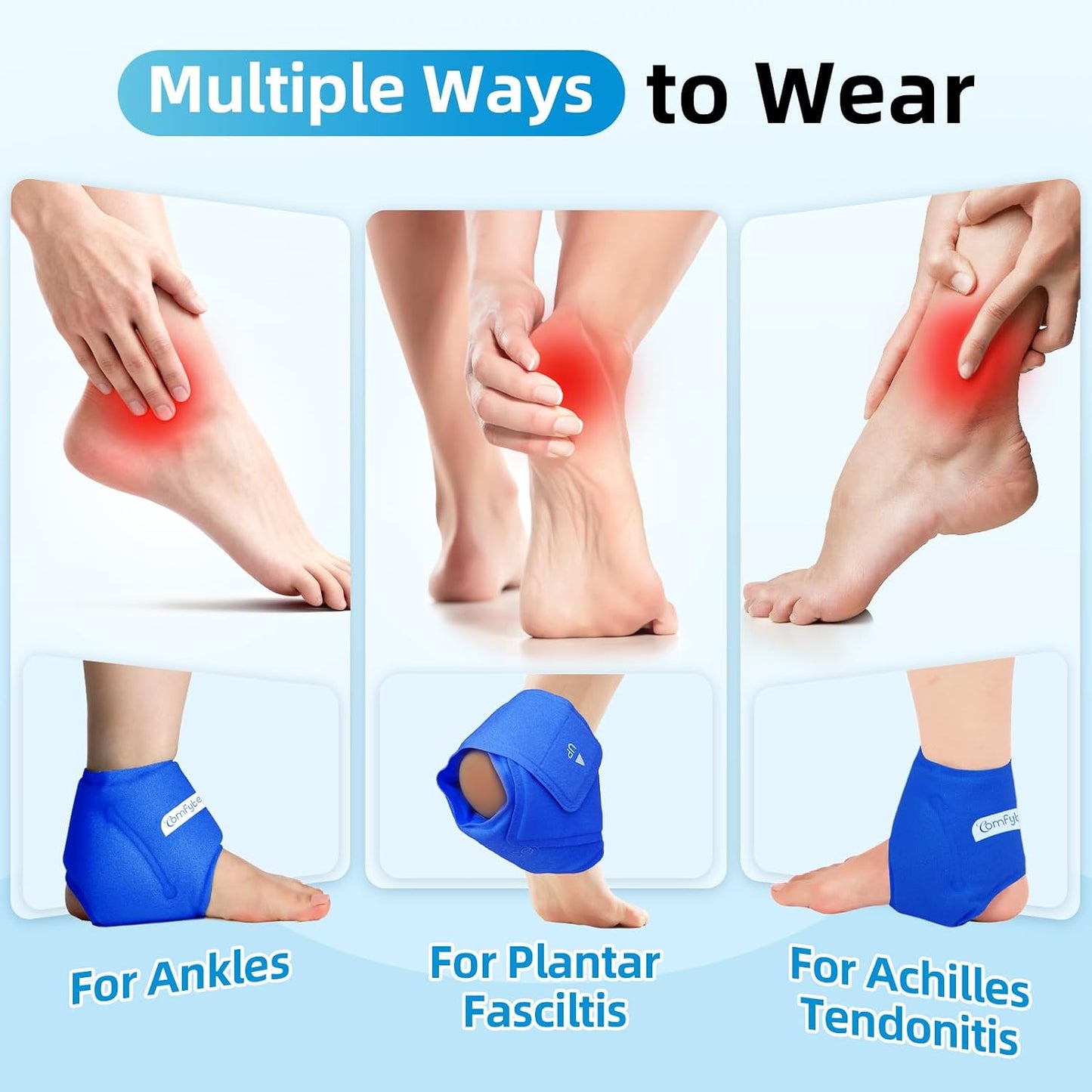 Comfytemp Ankle Ice Pack Wrap for Plantar Fasciitis, Swelling, Foot Pain Relief, FSA Eligible HSA, Gel Packs for Injuries Reusable, Hot Cold Compress for Achilles Tendonitis, Sprained Ankles, 2 Packs