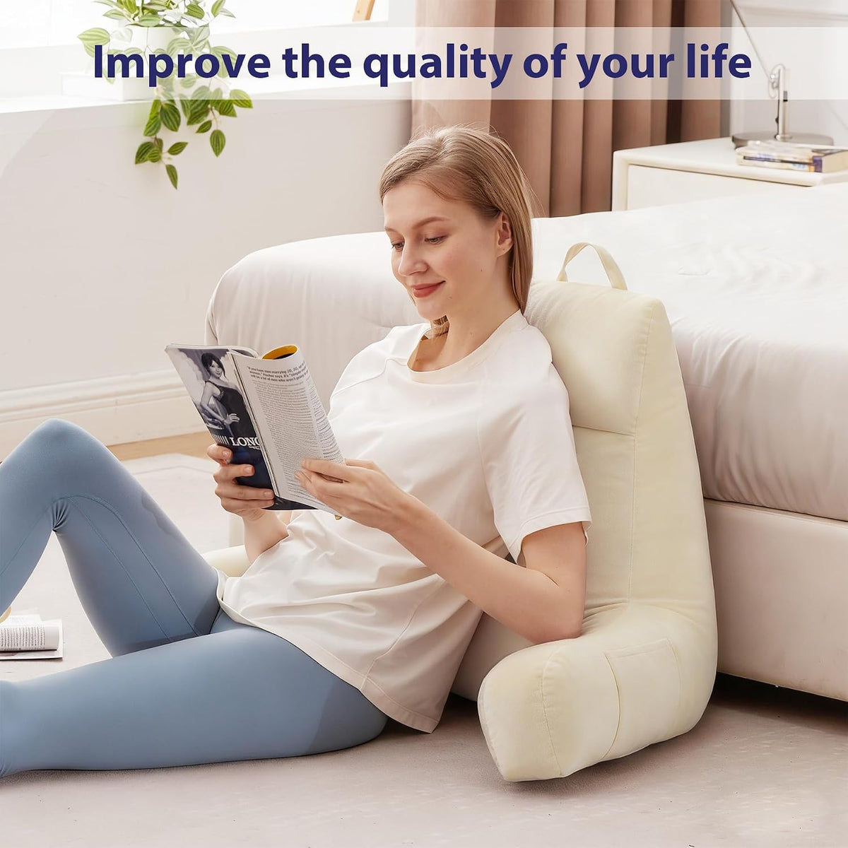 IPYNBAP Back Pillow for Bed Sitting up, Reading Pillow, 18 Inch, Grey