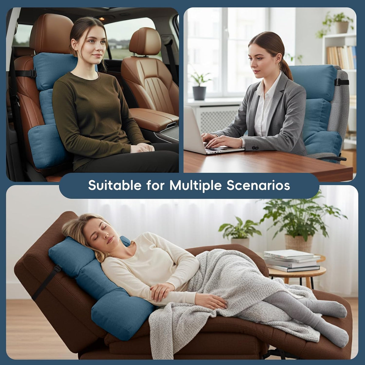 2 Piece Neck Pillow and Lumbar Support Back Cushion Set for Recliner, Beige