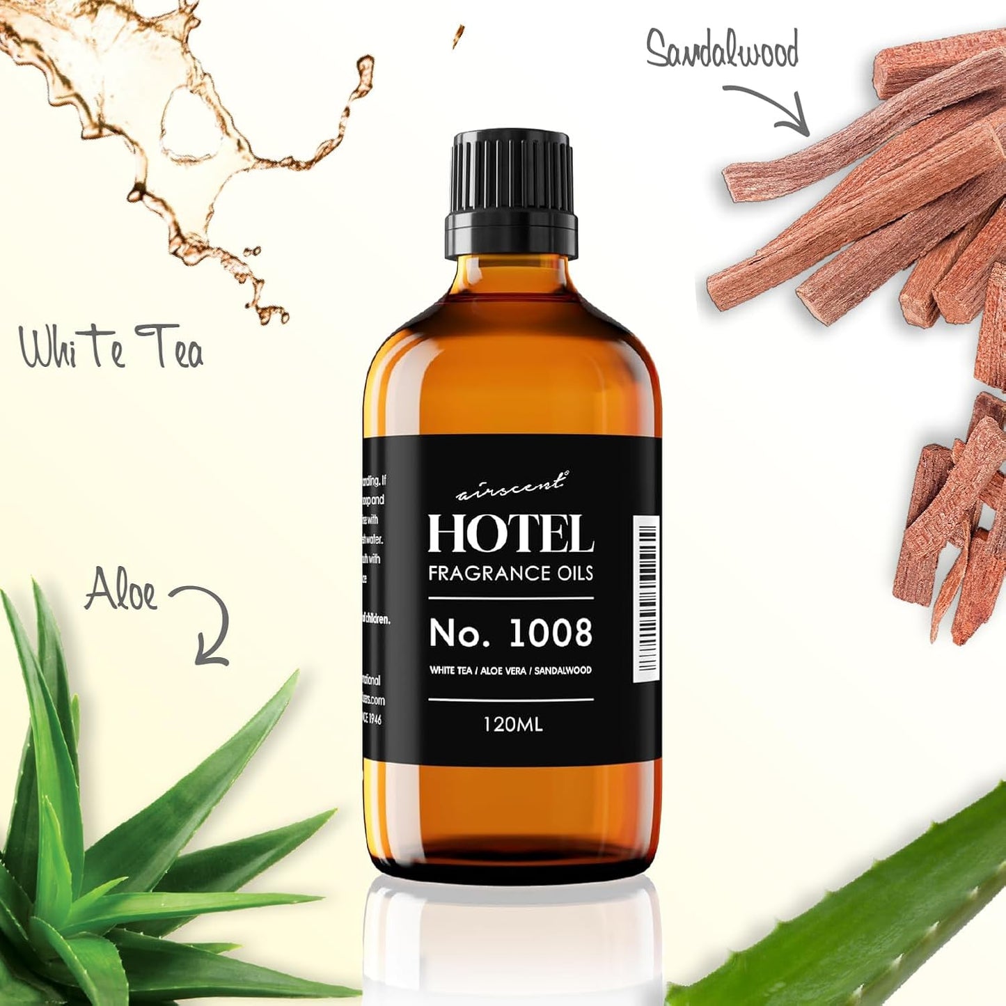 AirScent Hotel Diffuser Oil No. 1008 - White Tea Aloe Sandalwood - 500 mL | Hotel Scent Dupe - Premium Fragrance Oil for Ultrasonic and Waterless Diffusers and Crafting - 16.9 fl oz Glass Bottle