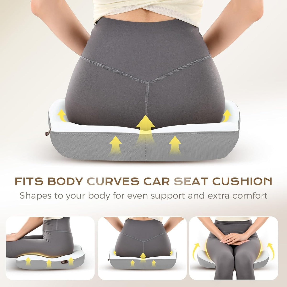 Coverado Lumbar Support Pillow and Seat Cushions for Office Chairs, Memory Foam Orthopedic Coccyx Cushion for Tailbone Pain Cushion Pillow & Back Pain Pressure Relief Seat Cushion Coffee&Beige