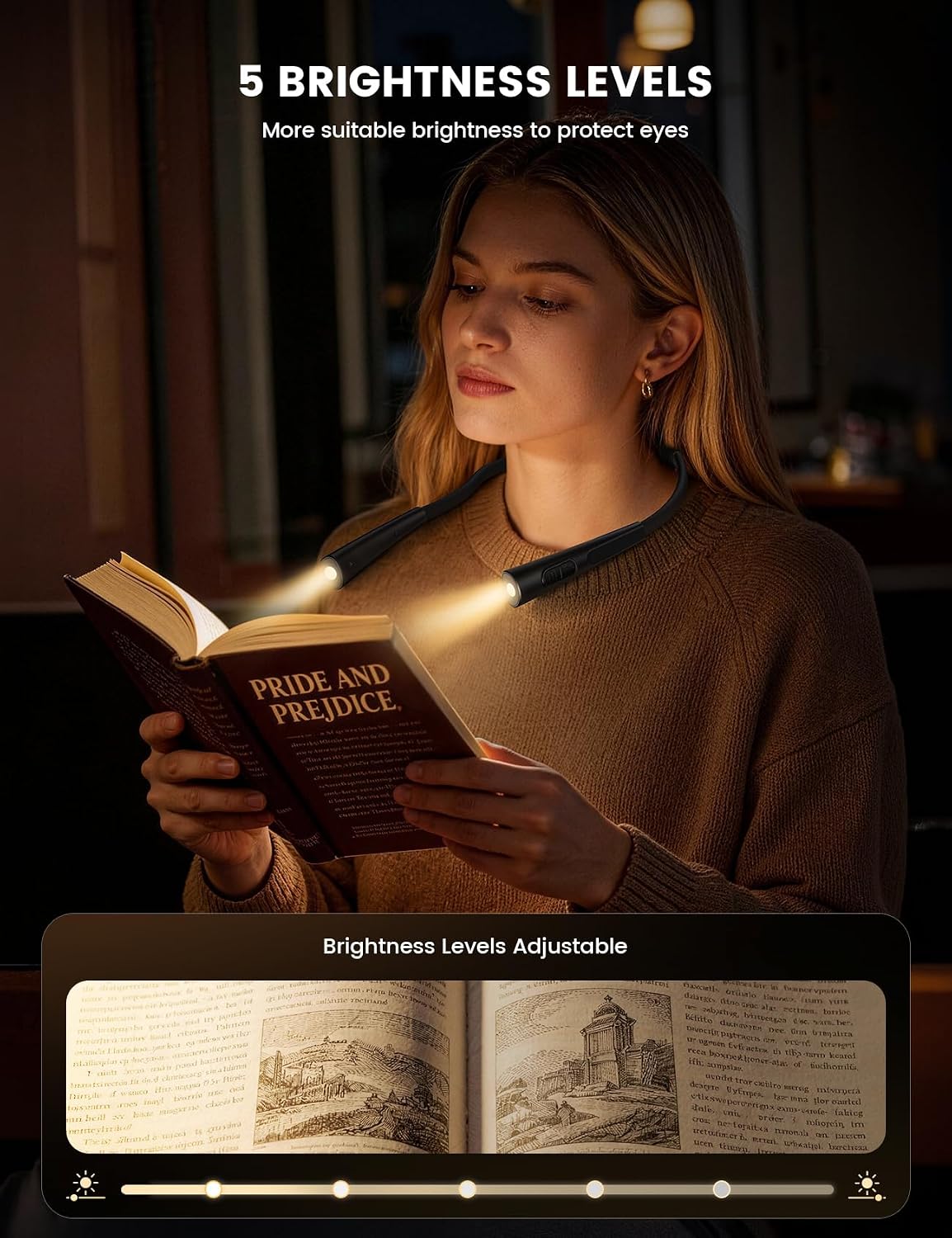 Lamicall 3.4oz Ultra-Light Book Light for Neck with 70 Hours Runtime