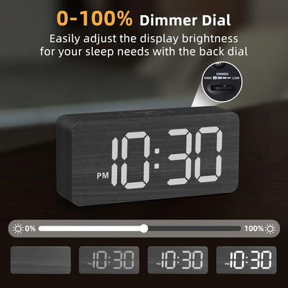 uscce Wooden Digital Alarm Clocks for Bedrooms with 0-100% Dimmable Display