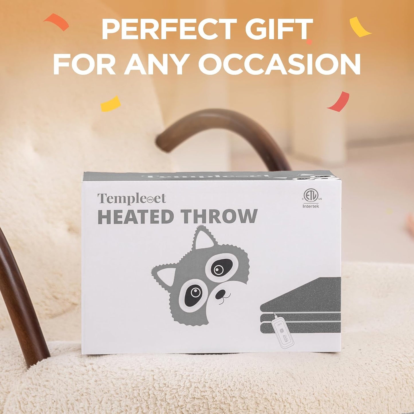 Templewet Heated Blanket Throw 50" x 60",Cute Electric Blanket,Racoon | Timer Settings,Auto Off,Soft Sherpa Heated Throw Blanket,Machine Washable,Fast Heating for Sofa Bed Office Use,Gifts for Mom