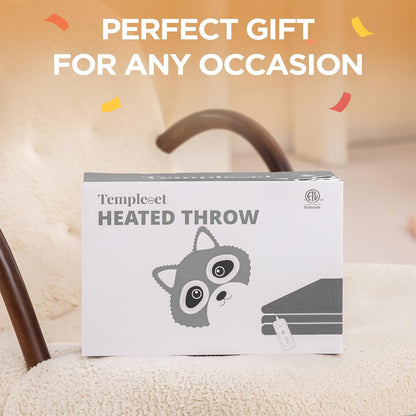 Templewet Heated Blanket Throw 50" x 60",Cute Electric Blanket,Racoon | Timer Settings,Auto Off,Soft Sherpa Heated Throw Blanket,Machine Washable,Fast Heating for Sofa Bed Office Use,Gifts for Mom