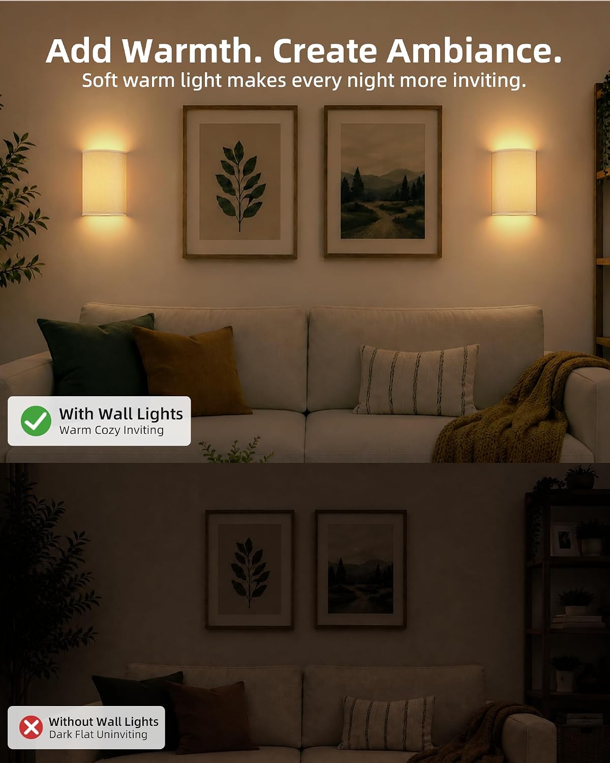 EZVALO Battery Operated Wall Sconce Set of Two with Remote, Wall Lights