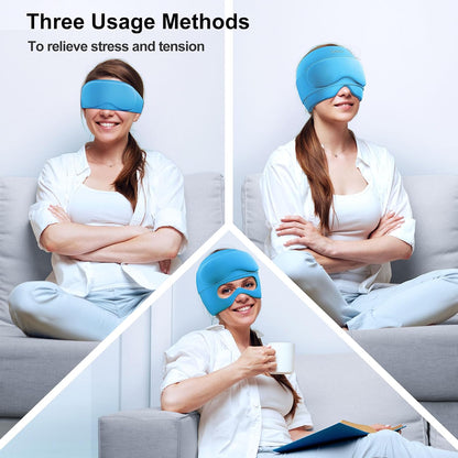 2 in 1 Migraine Relief Cap with Gel Eye Mask, Headache Relief Cap Ice Head Wrap Hot and Cold Therapy Hat Gift for Women for Headache Puffy Eyes Sinus and Tension Stress Relief (Light Purple)