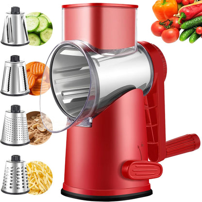 Weltonhm 4 in 1 Large Rotary Cheese Grater Hand Crank (black, 3 Graters) | Cheese Shredder Rotary and Slicer with 4 Stainless Steel Blades for Vegetables, Veggie and Cheese, Stronger Suction Base