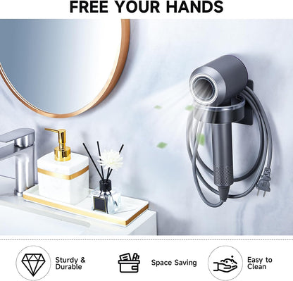 Hair Dryer Holder Wall Mounted, Blow Dryer Holder, Hair Tool Organizer for Hair Dryer Storage Hanger, Adhesive Hairdryer Holder for Bathroom Barber Shop (White)
