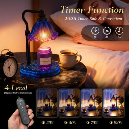 Flower Candle Warmer Lamp,Adjustable Timer & Dimmer(Green) | Adjustable height fits jars. Timer & dimmer safe melt. 2 bulbs & heat-proof base. Perfect for bedroom, office, or gifting.