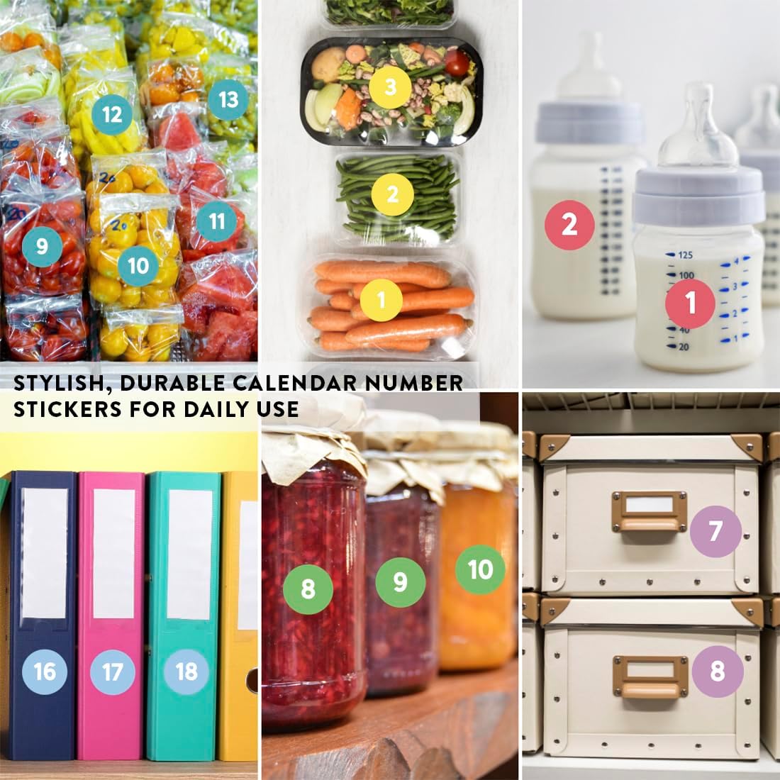 Andaz Press Colorful 7 Days of Week Stickers, Day Week Calendar Stickers for Adults Planner Day Dots Food Labels for Food Containers Date Calendar Planner Stickers Week Day Sticker Labels, 480-Pack