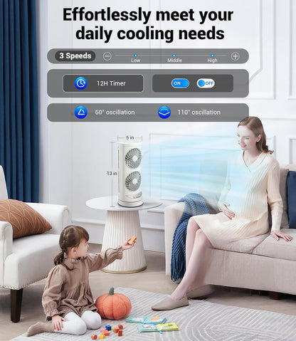 Tower Fan for Bedroom,24 ft/s Portable Desk Table Fan with Remote