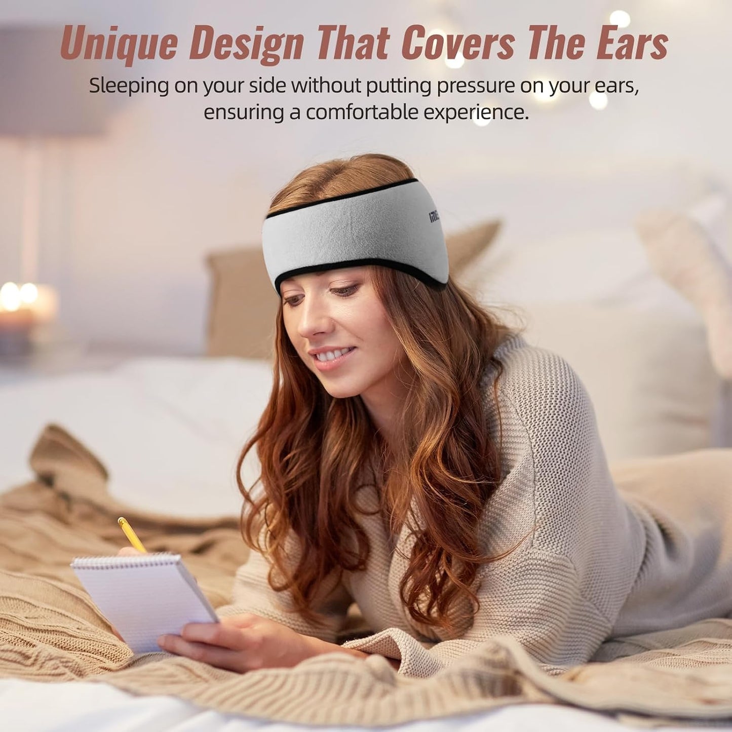 Sleep Mask, Eye Mask for Sleeping with Heads Adjustable, Earmuffs for Sleep for Men & Women, 2 in 1 Ear Mask and Blindfold, Soft Dual-Sided All-Season Eye Cover for Side Sleepers (Black)