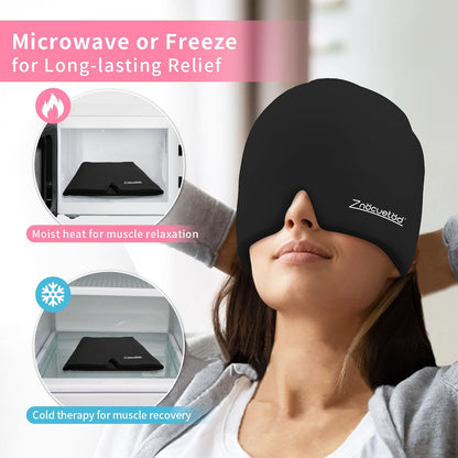 ZNÖCUETÖD Migraine Headache Relief Cap Hat Full Head ice Pack Wrap Cold Cap
