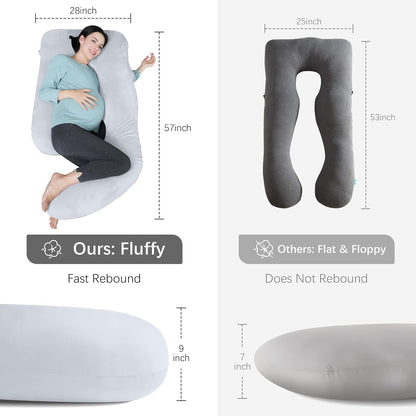 MOON PARK Pregnancy Pillows for Sleeping - 57 Inch U Shaped Full Body Maternity Pillow with Removable Cover - Support for Back, Legs, Belly, Hips - Pregnancy Pillow for Women - Grey
