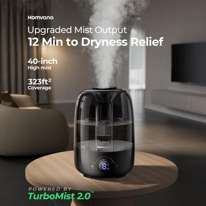 Homvana Top-Fill Cool Mist Humidifiers for Bedroom, Large Room(4L,Black)