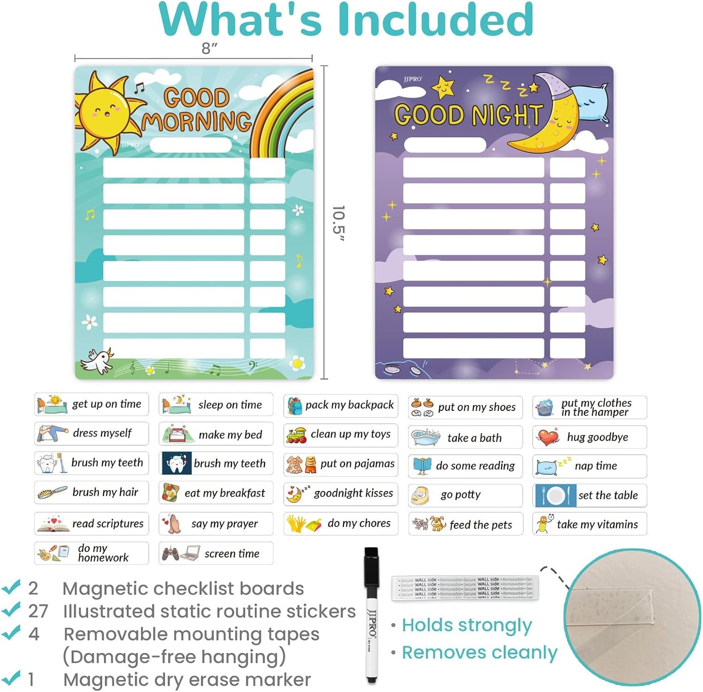 JJPRO Bedtime/Morning Routine Chart - Magnetic Daily Schedule Board for Kids - Outer Space
