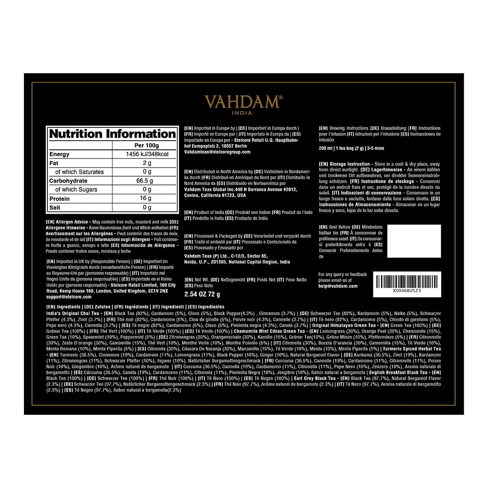 VAHDAM, Assorted Herbal Tea Sampler (18 Tea Bags, 9 Flavors) Caffeine-Free, Non-GMO | Double Infusion, Individually Enveloped Tea Bags | Herbal Tea Assortmen
