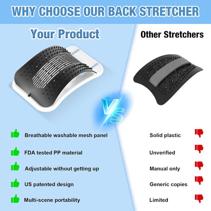 Back Stretcher for Lower Back, Pneumatic Adjustable Lumbar Support Board with 10 Magnets and 90 Massage Points, Daily Back Stretching Device for Home, Office, Yoga and Travel