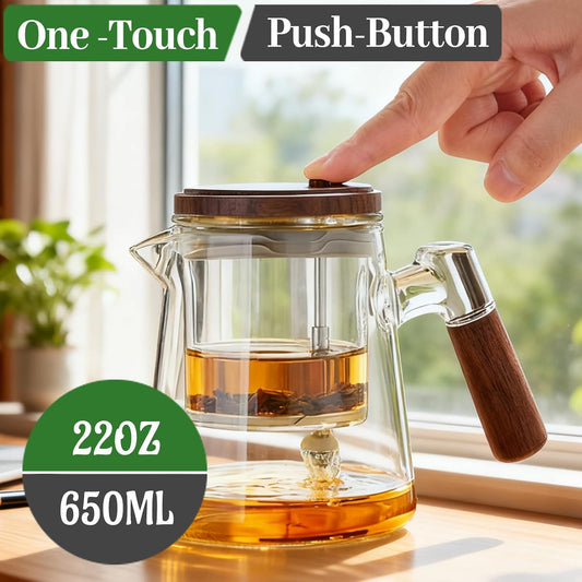 Glass Teapot With Infuser, Travel Tea Mug650ml/22oz, Portable Loose Tea Infuser, Button Press to Filter the Tea-Soup, Tea Tumbler For Outdoor and at Home