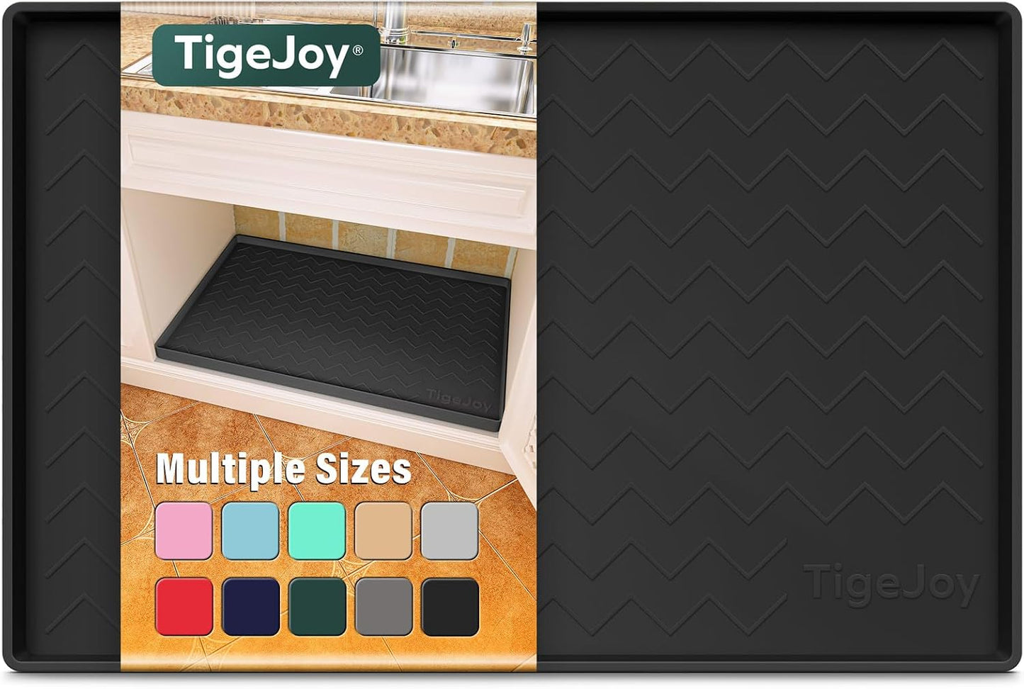 TigeJoy Under Sink Mats for Kitchen Waterproof 34" x 22", Cabinet Liner | Leak-Proof Silicone Mat Sink Protector, Kitchen Essentials Organizer and Storage,Boot or Shoe Tray, Pet Feeding Mat