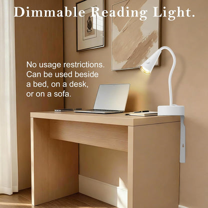 Headboard Reading Light, Black Bedside Lamp, No-Drill Book Light for Bedtime Reading, Dimmable LED, Flexible Gooseneck, 360°Adjustable, Plug-in Reading Lamp Movable-1 Pack