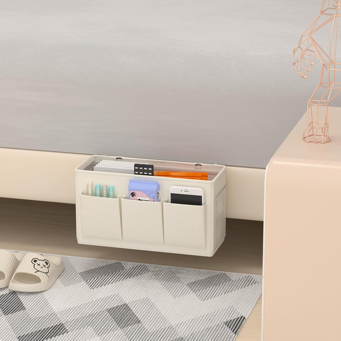 Bedside Caddy Bedside Storage Hanging Organizer for Bunk Dorm Bed Rail | Bed Caddy with Hooks, Top Bunks and Dorm Essentials for Water, Tissues, Tablets, Books, Phones, Remotes and Other Necessories