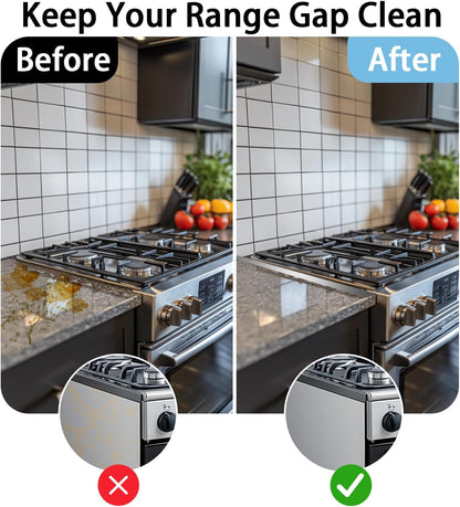 Stainless Steel Stove Gap Cover (2 Pack, Black), Stove Gap Filler for Kitchen, Range Trim Kit, Heat Resistant with Easy Clean, Adjustable Length 13.8” to 27.5”