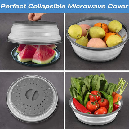 12“ Large Microwave Splatter Cover & Silicone Mat,12 Inchs Vented Collapsible Guard dish Plate lid & Round Kitchen mat for food