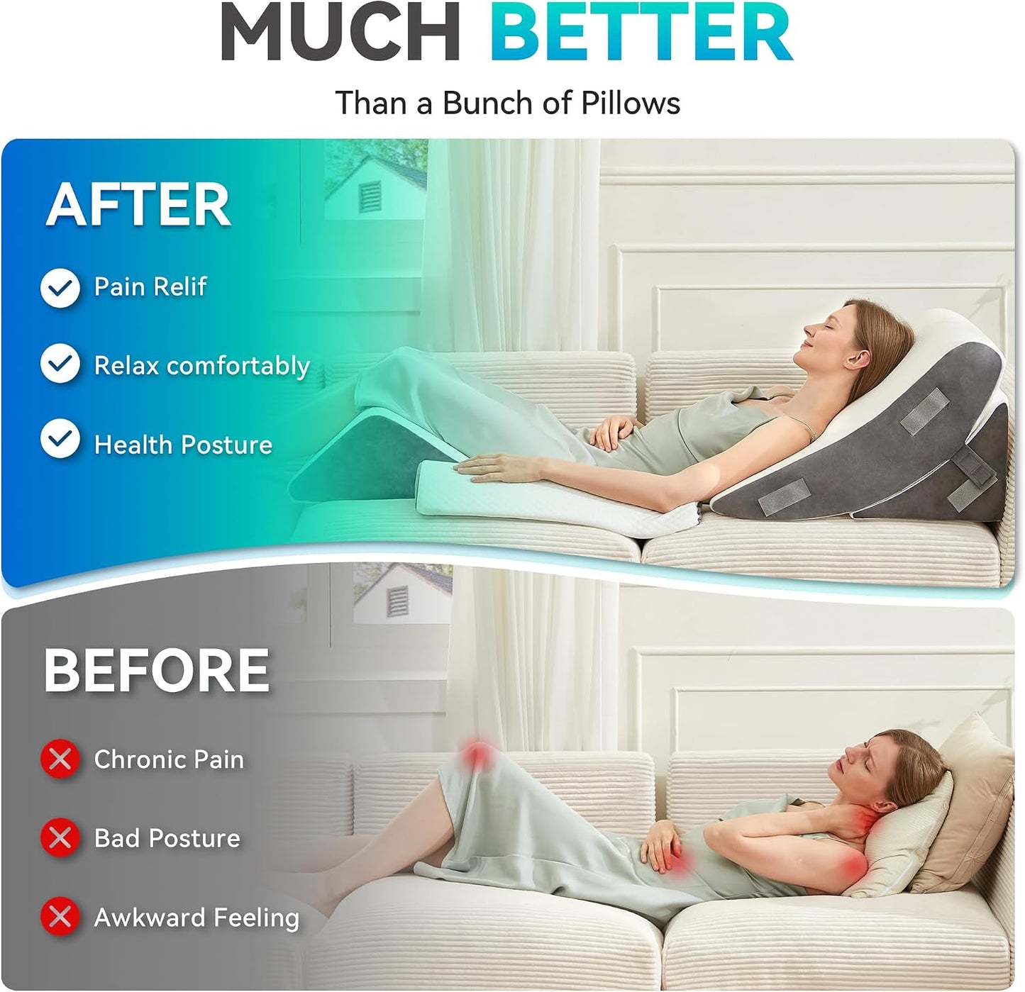 4PCS Bed Wedge Pillow Post Surgery, Orthopedic Sleeping Wedge Pillow Set for Back, Neck and Leg Pain Relief, Acid Reflux, GERD, Memory Foam Support Pillows for After Surgery, Grey
