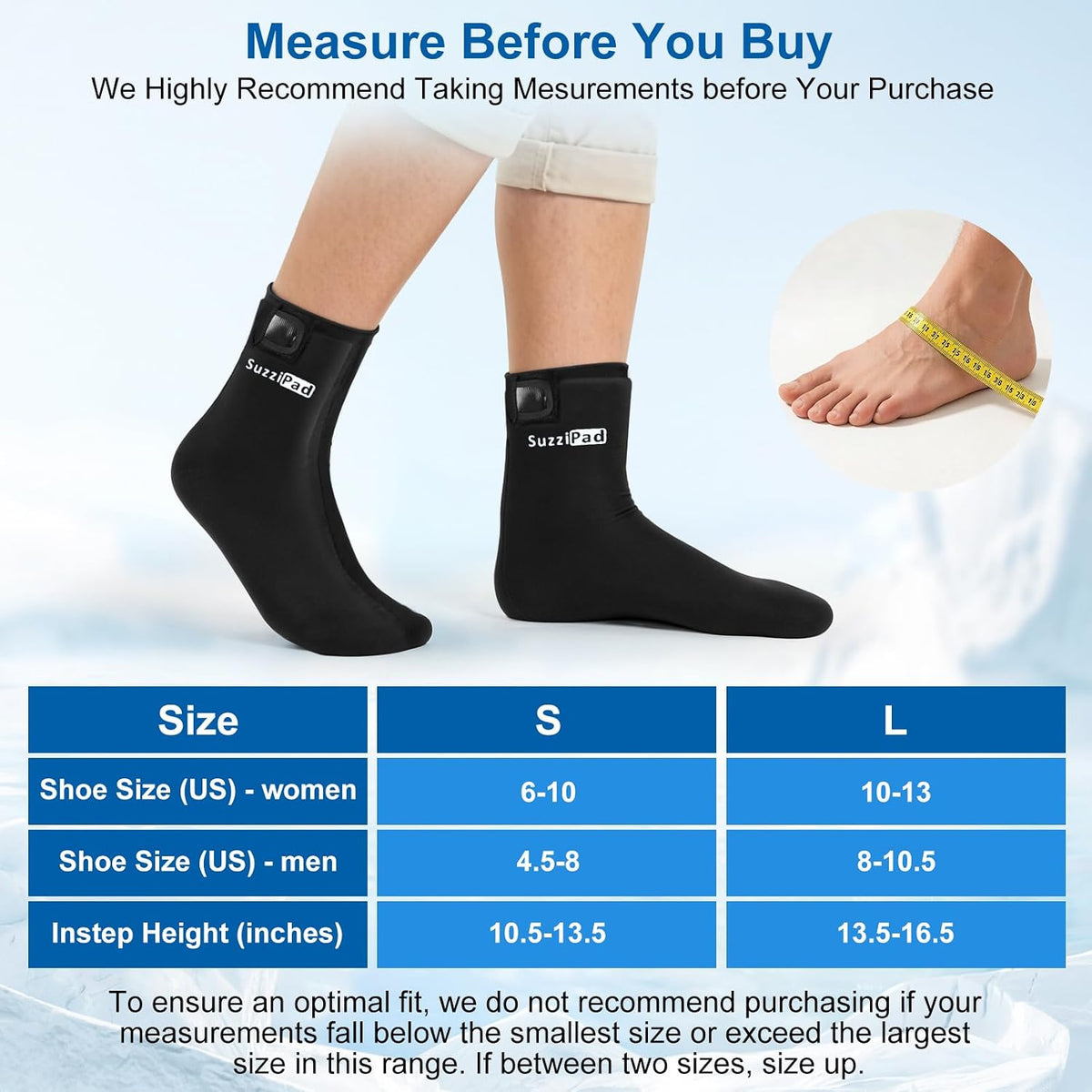 SuzziPad Cold Therapy Socks, Adjustable Ankle Ice Pack Wrap for Chemo, M