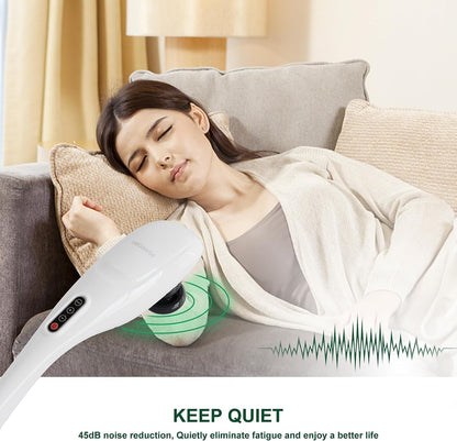 MEGAWISE Handheld Back Massager | Deep Tissue Percussion Massage for Back, Neck, Shoulders, Waist and Legs (Cordless Silver)