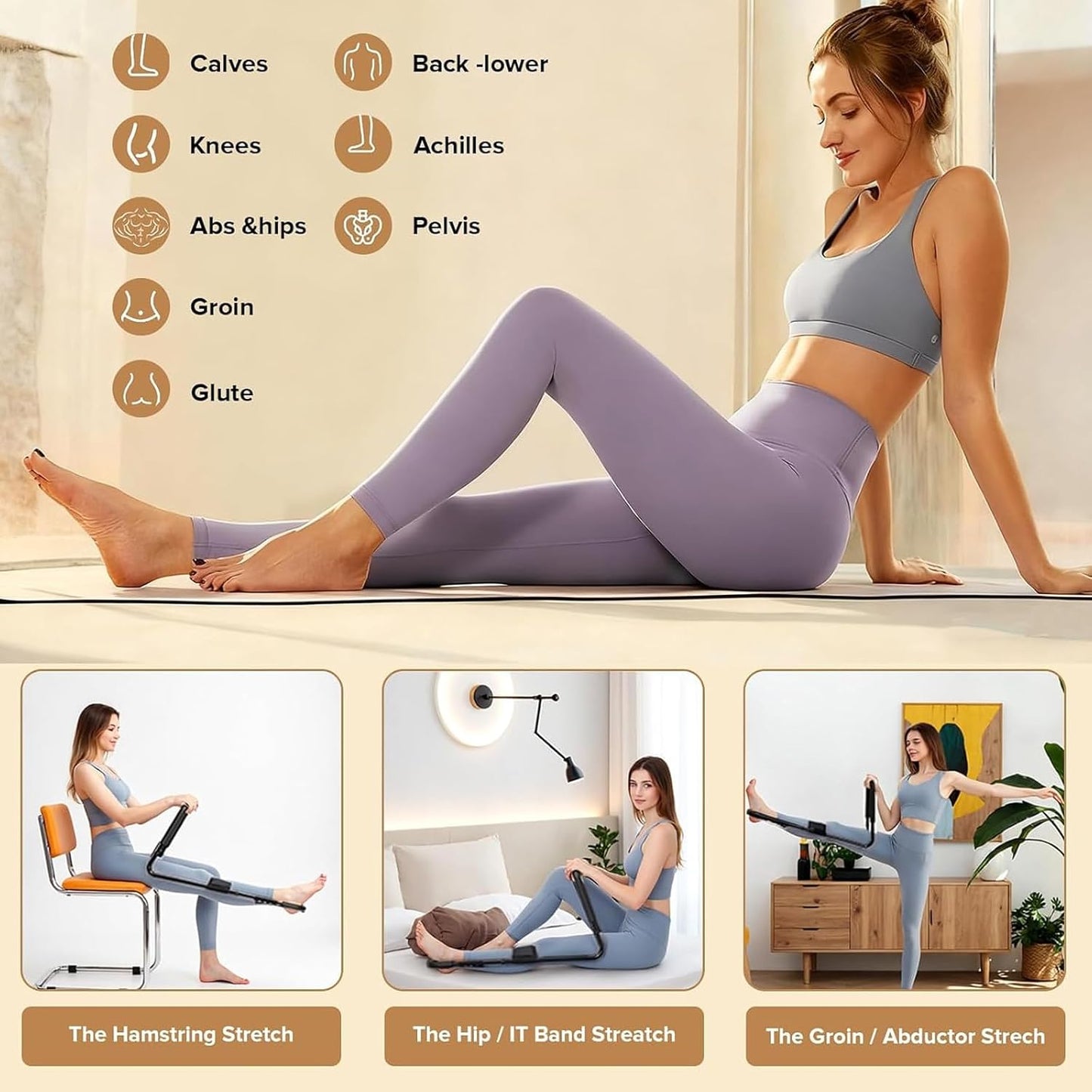 Adjustable Hamstring Stretcher for Knee Extension & Pain Relief – Multifunctional Leg, Calf, Hip & Lower Back Stretcher Device, Decompression & Physical Exercise Equipment for Flexibility & Workout