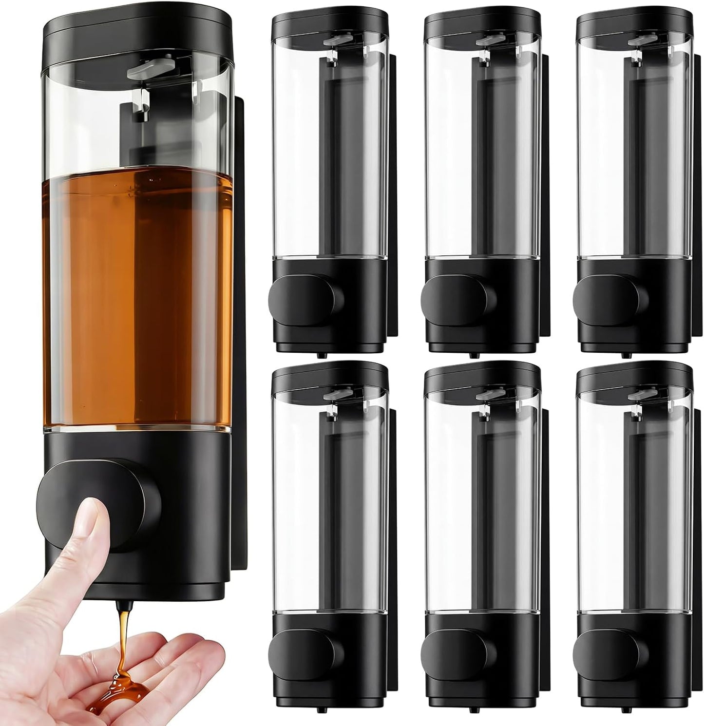 4 Pcs Manual Bathroom Wall Mounted Soap Dispenser, 300ml White Kitchen Bathroom Commercial Shower Clear Refillable Soap Dispenser Clear Plastic Refillable Liquid Lotion Pump and Organizer