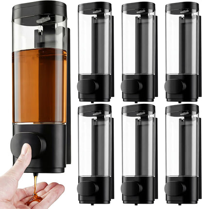 4 Pcs Manual Bathroom Wall Mounted Soap Dispenser, 300ml White Kitchen Bathroom Commercial Shower Clear Refillable Soap Dispenser Clear Plastic Refillable Liquid Lotion Pump and Organizer