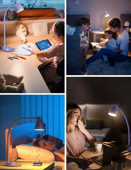 BOHON LED Desk Lamp with USB Charging Port 3 Color Modes Dimmable, Black | Reading Light Intelligent Induction Auto Dimming Task Lamp Neck Flexible Table Lamp for Bedside Office, AC Adapter Include